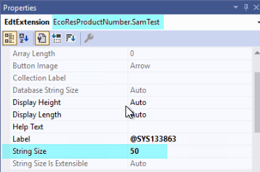 In the extended EDT, changing String Size property from 20 to 50