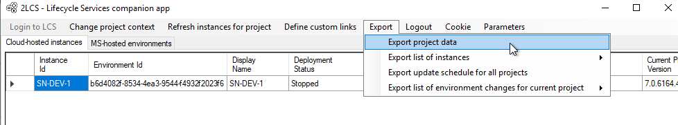 An example is exporting project data