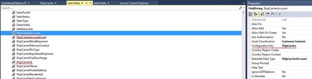 Fields in SalesTable have ShipCarrier configuration key