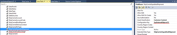 SysDeletedObjects72 configuration key indicates depreciated fields